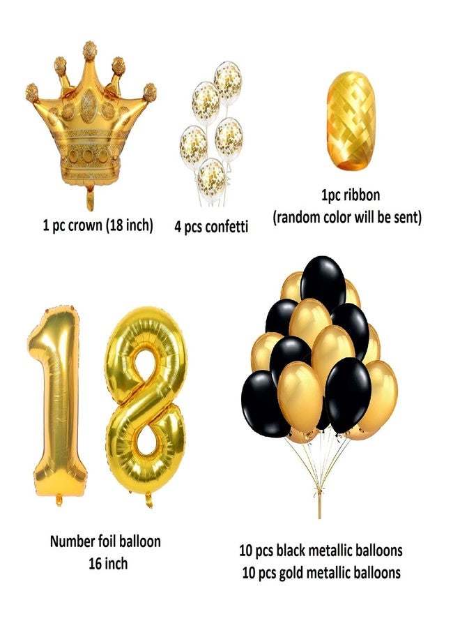 FI - FLICK IN 28 pcs 18th Birthday Decorations for Boys 18 Birthday Decorations for Girls Kit Metallic Confetti Balloons Bunches Number 18 Foil Balloon Decoration for Bday (Pack of 28,Gold & Black) - Image 2
